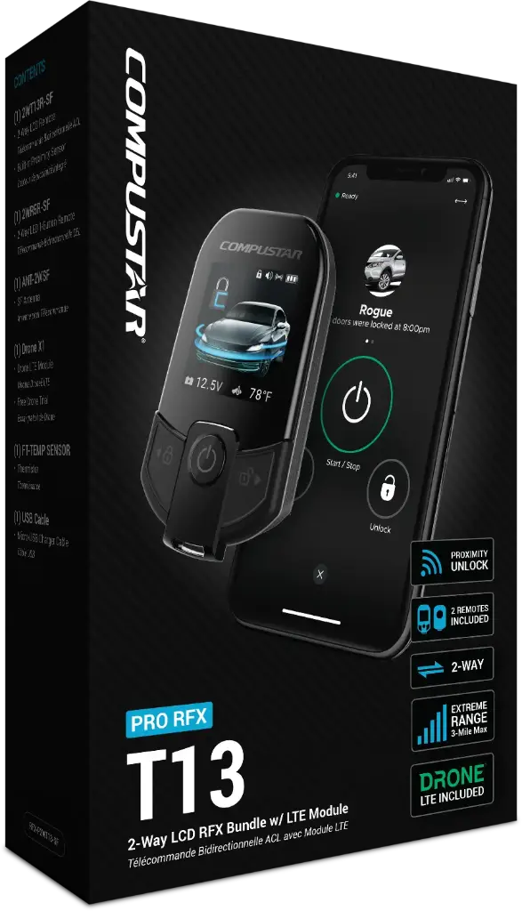 Compustar T13 2-Way LCD Remote Kit Bundle w/ Drone LTE Module (Includes Proximity Lock and Unlock)